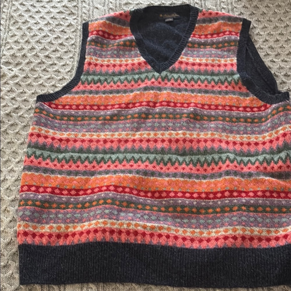 Brooks Brothers Red and Orange V-Neck Sweater